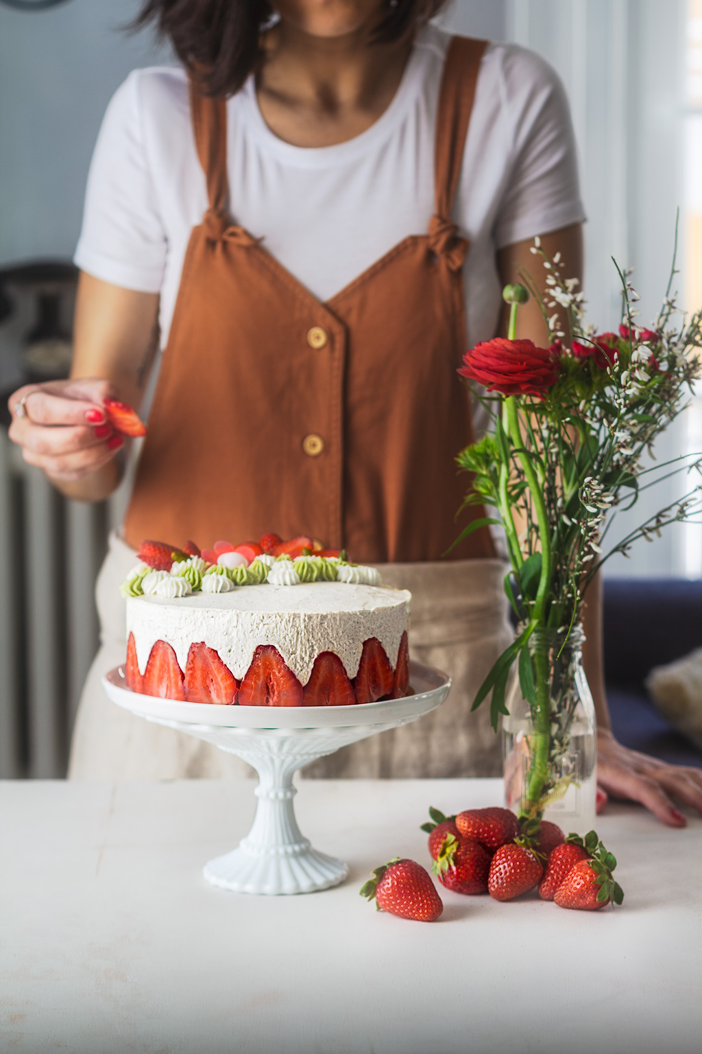 Recette d'un gâteau fraisier rhubarbe
