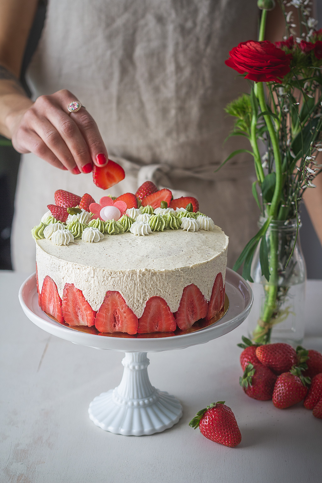 Recette d'un gâteau fraisier rhubarbe